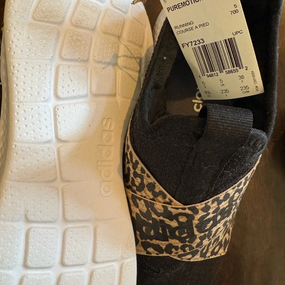 Adidas Women's Black Slip-On Sneakers with Leopard Crossover Strap - Picture 4 of 4